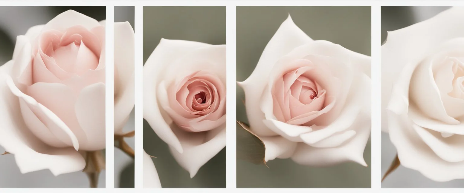 photo of five white postcards on a white background image with rose and gold petals