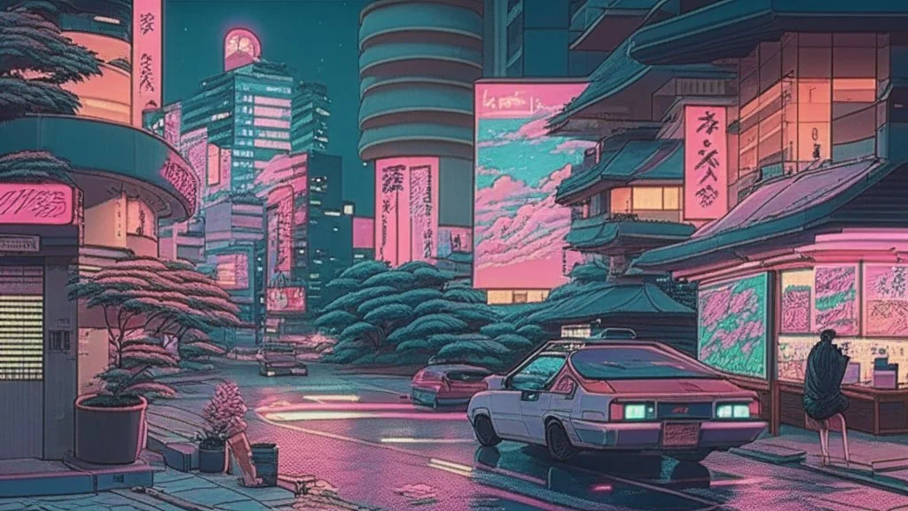 soothing 80s Japanese city ,