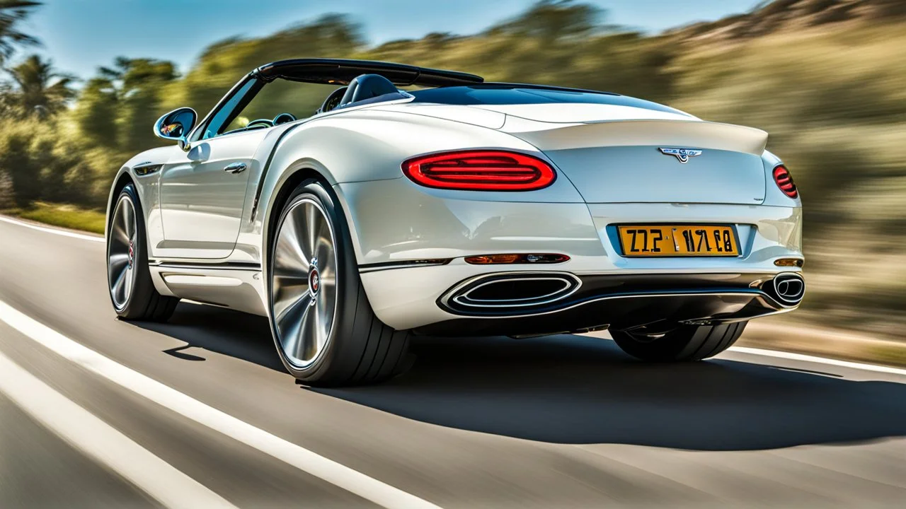 A sleek white shiny (((Bentley Porsche SUPER))), its contours and details perfectly captured in a (((cinematic view))), zipping along a winding road under a beautiful blue black night sky