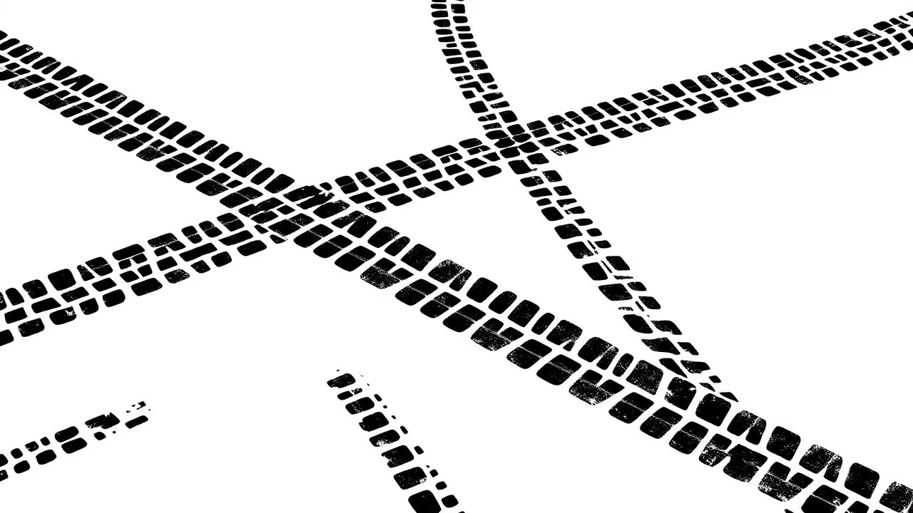 crisscrossing tire tracks, black on white vector