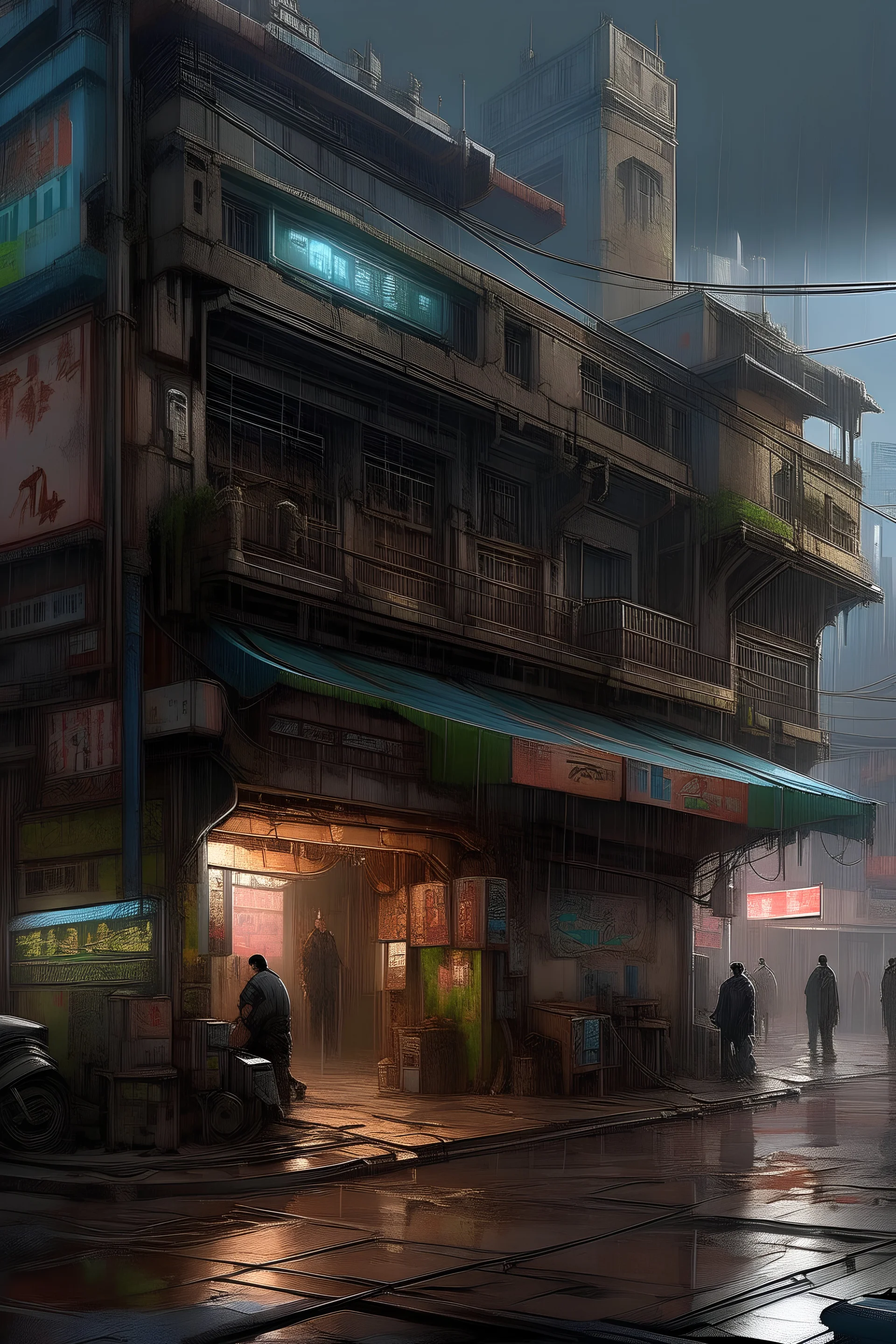 Highly detailed concept art. Cyberpunk Segovia, Spain