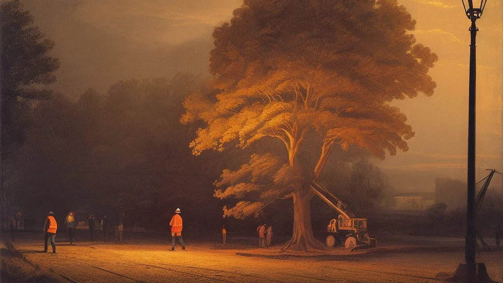 fall tree under Streetlight construction worker by Andrea del sarto