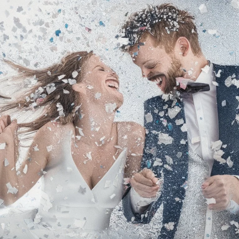 A couple with silver confetti