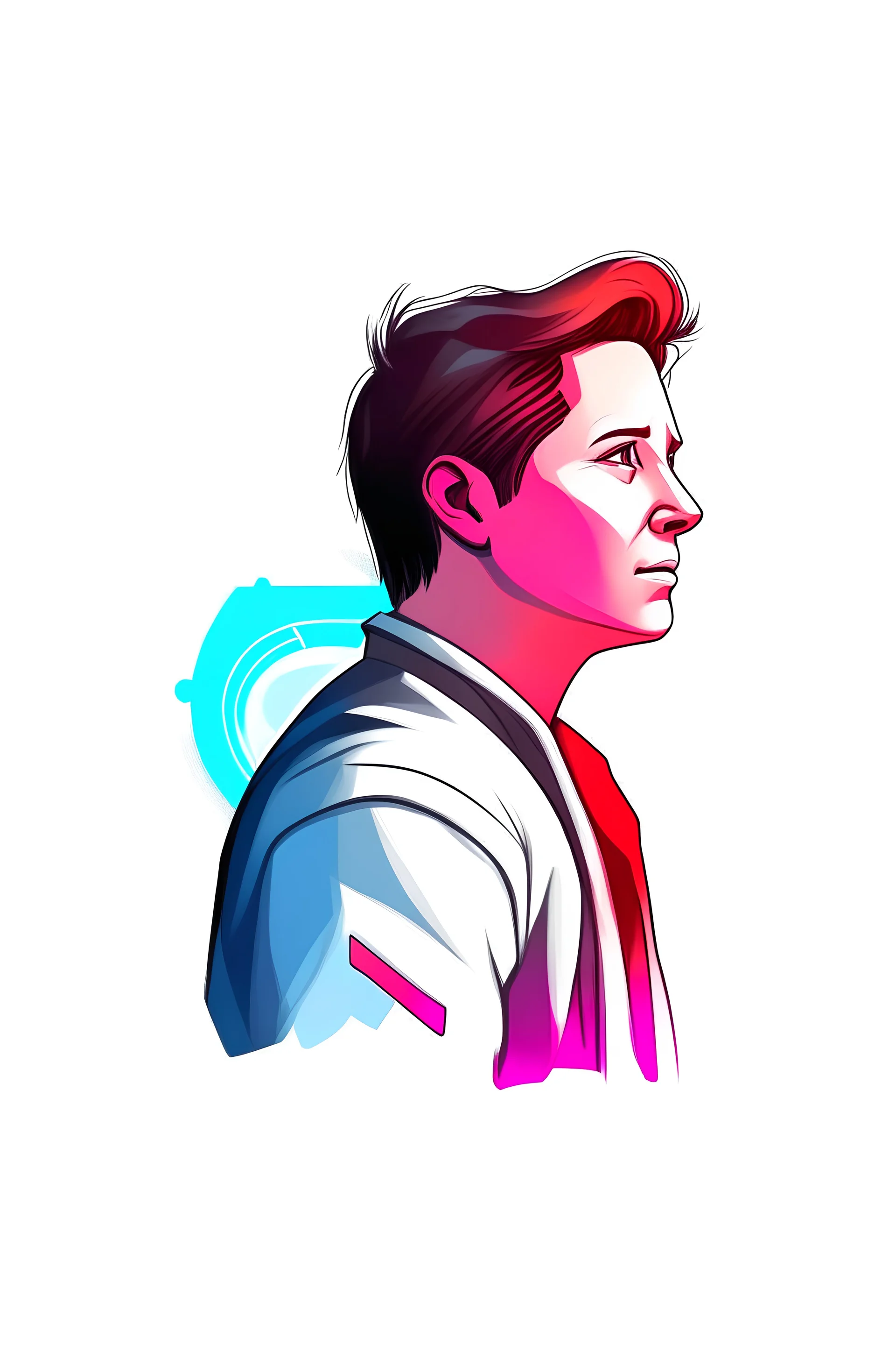 A developer , wearing t-shirt, digital art, character of handsome marty mcfly, profile picture, white background