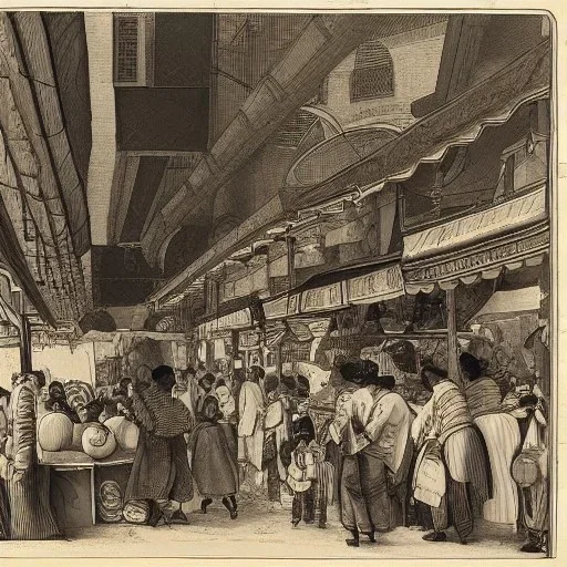 Perspectif of a consumet at a bazaar in istanbul 1700