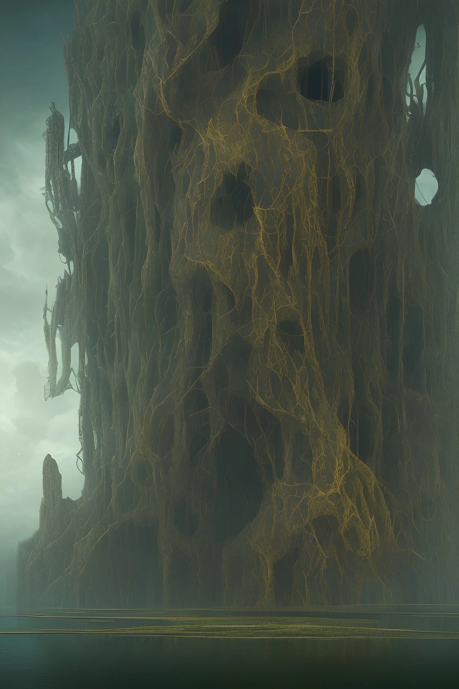 Max Ernst spooky landscape, 8k, houdini render, ultra realistic, distress, anguish, figure