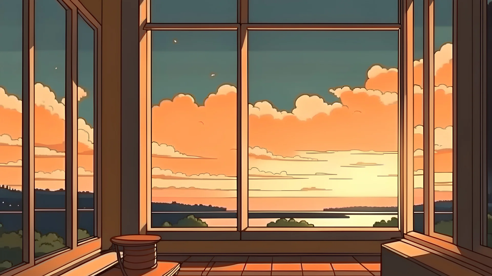 lofi mix youtube video anime style scene background summer window view, no people
