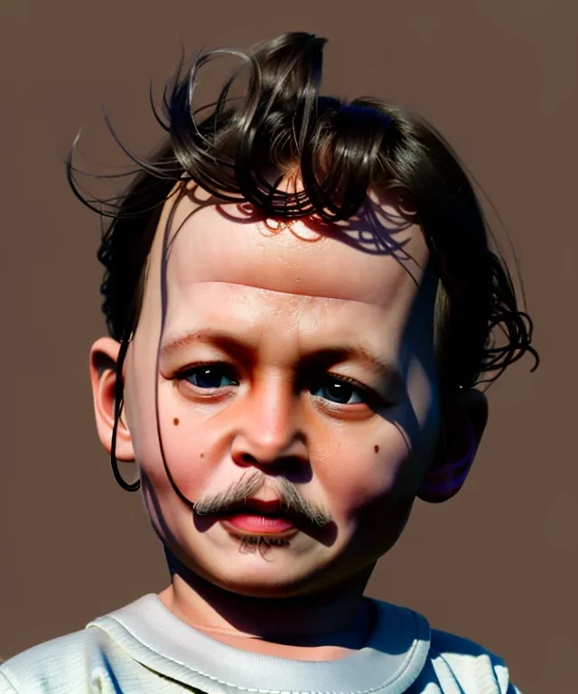 Johnny Depp toddler, full body, shoe, car, soft, dramatic lighting, hyper realistic