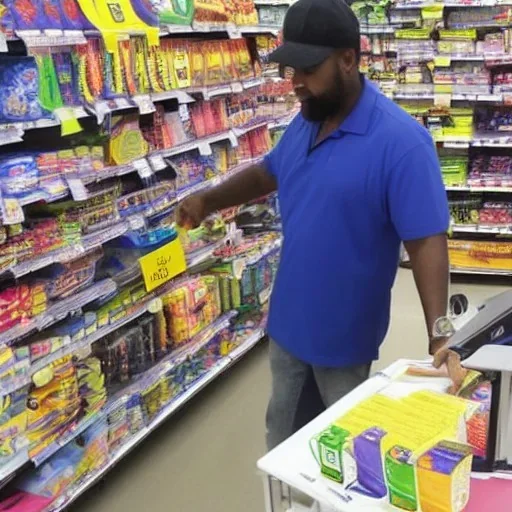 a man paying his items in a walmart, detailed photo