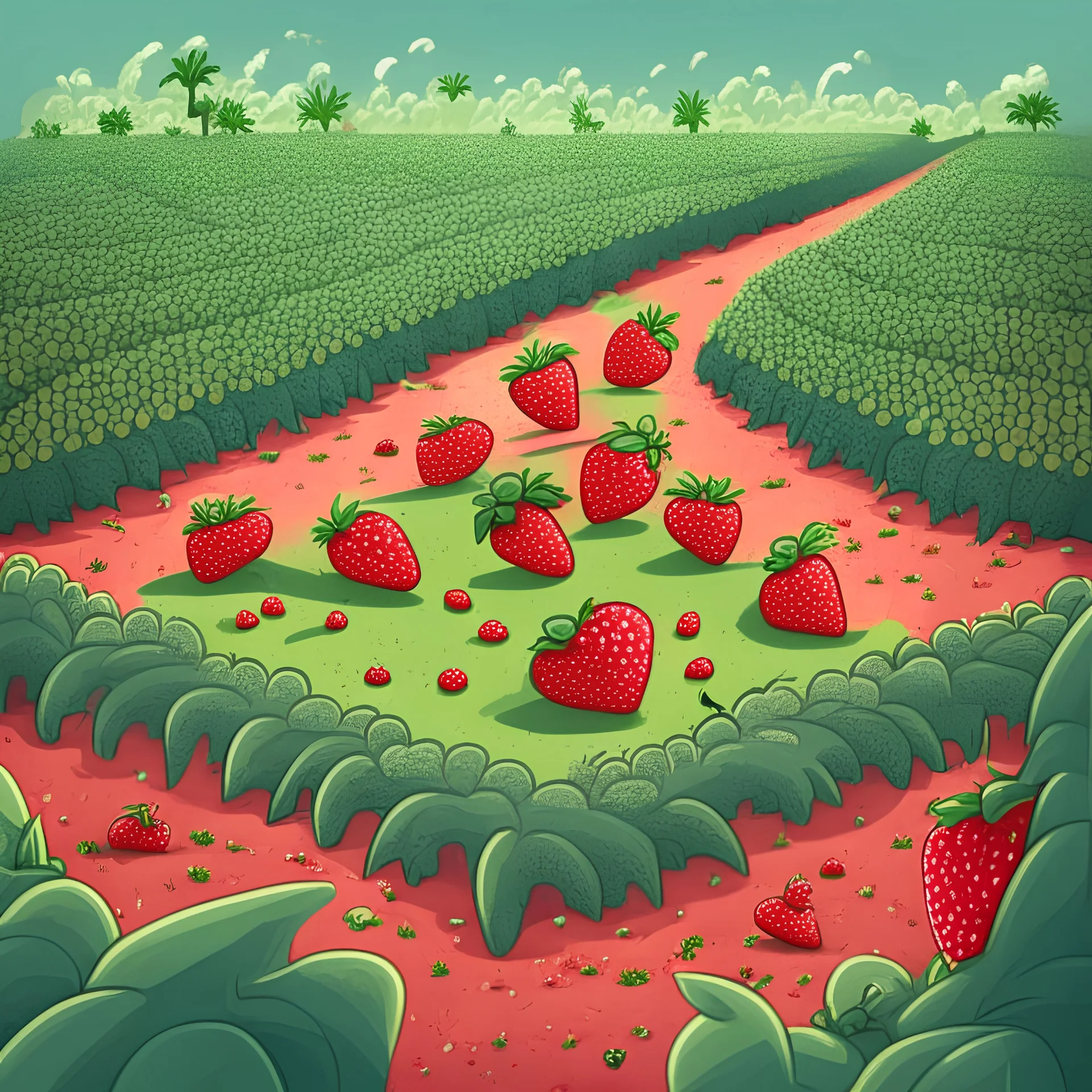 a cartoon strawberry field