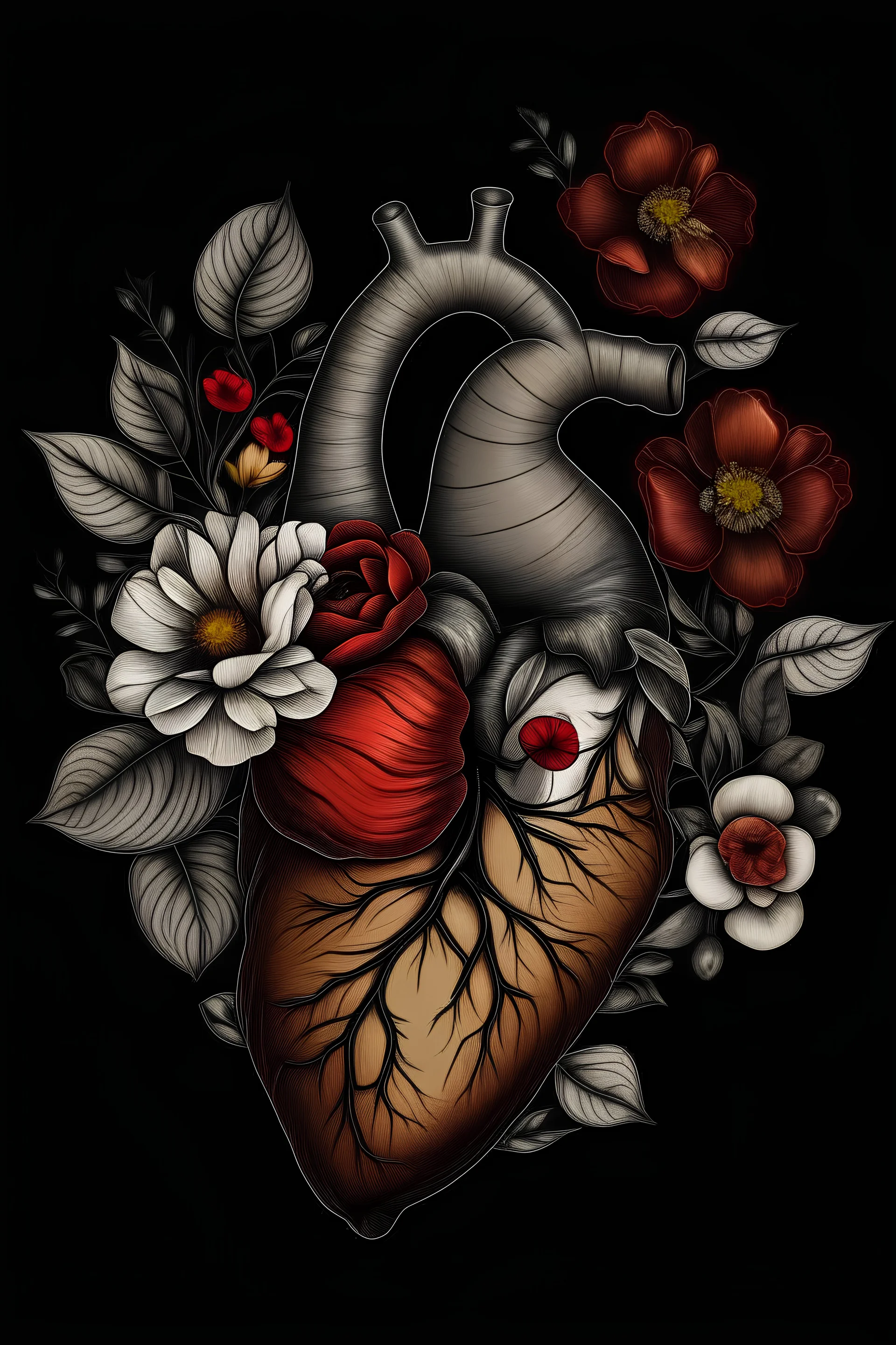 anatomical heart with flowers