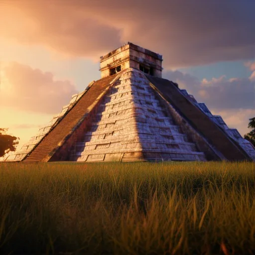 Chichen Itza, sunset, rainbow sunset, unreal engine 5, realistic, hyper detailed, 8k