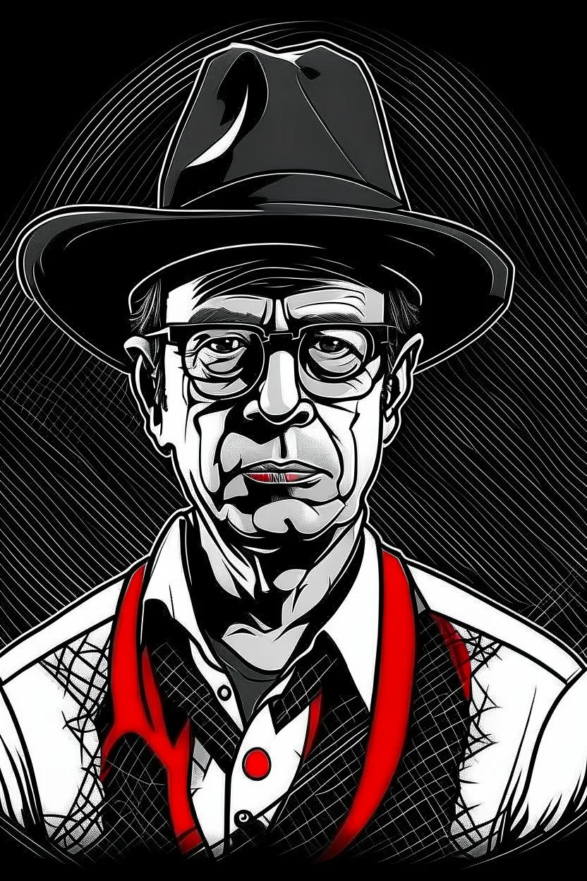 Ilustración vectorial de Gustavo Petro con gorra camisa colores negro, blanco y rojo, fondo negro