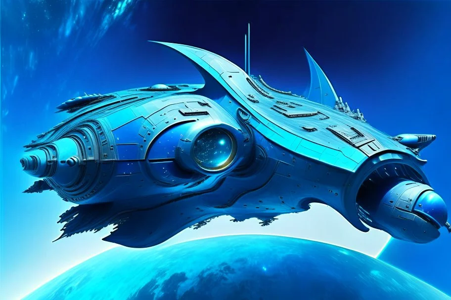 Blue Spaceship, Over Planet, Modern Spaceship, Angular,