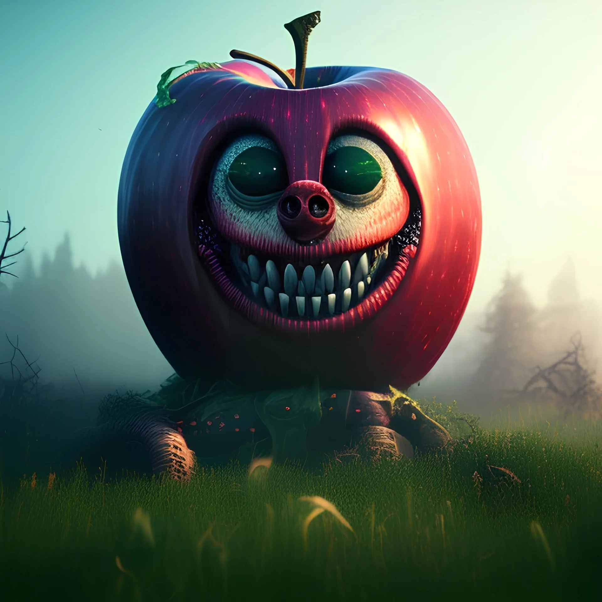 Scarry horrific apple,Epic,unreal engine 5, 8k resolution, photorealistic, ultra detailed