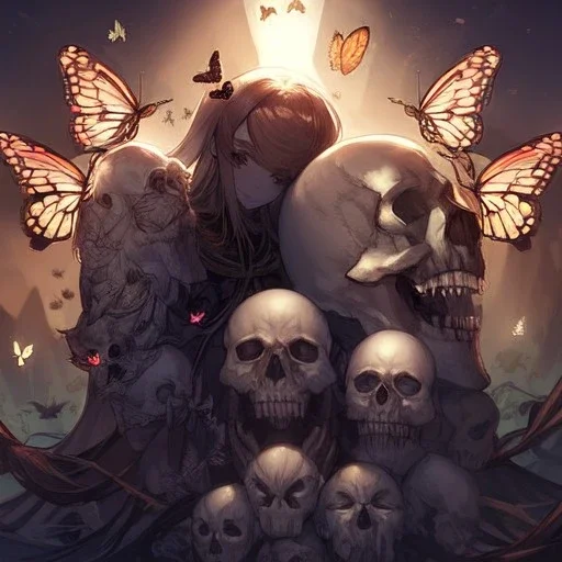 rare pose, Butterflies everywhere, skulls,