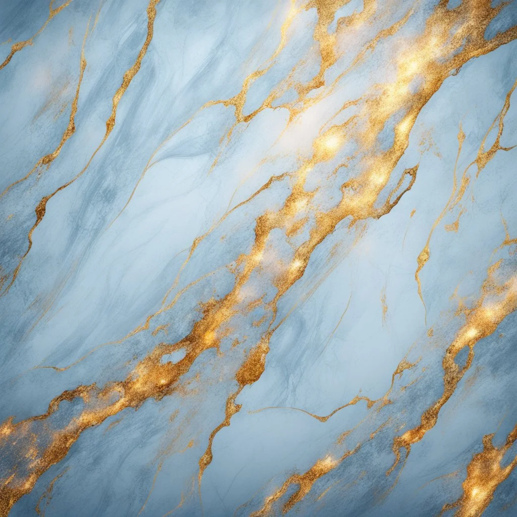 Hyper Realistic Light-Blue & Golden-marble-background with glowing-embers & white-scratch-marks vignette-effect