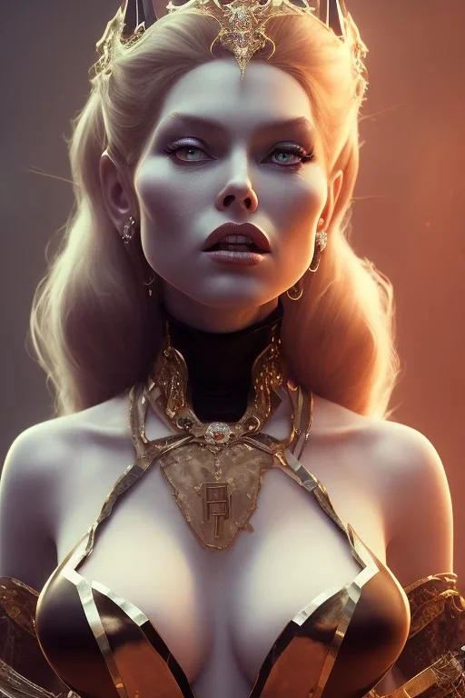 Brigitte Bardot as evil queen in black leather, leather, busty, cleavage, angry, stern look. character design by cory loftis, fenghua zhong, ryohei hase, ismail inceoglu and ruan jia. unreal engine 5, artistic lighting, highly detailed, photorealistic, fantasy.