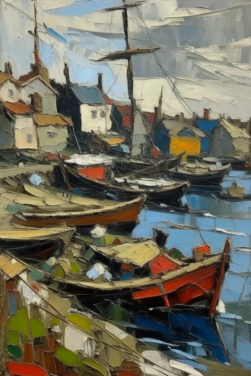 English fishing port in the style of frank Auerbach