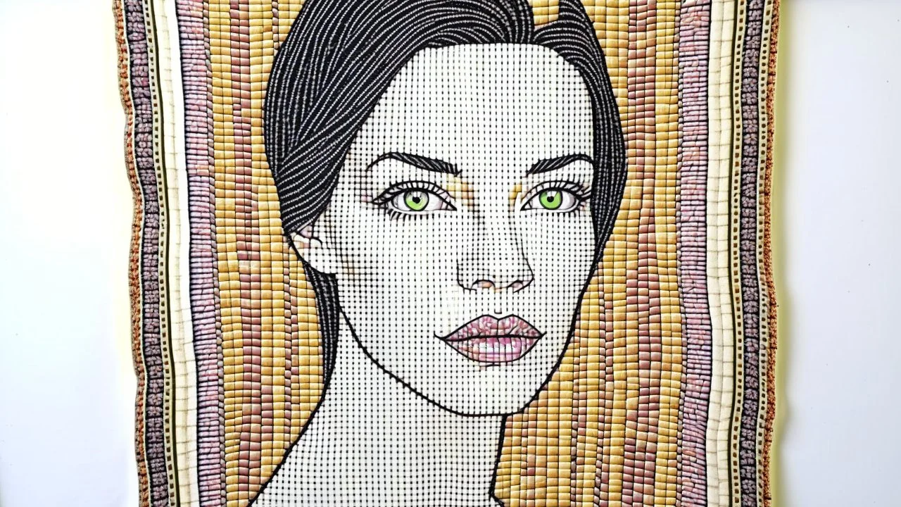 Make a Wide Fabric Panel of 5 portraits, weave with threads, tapestry