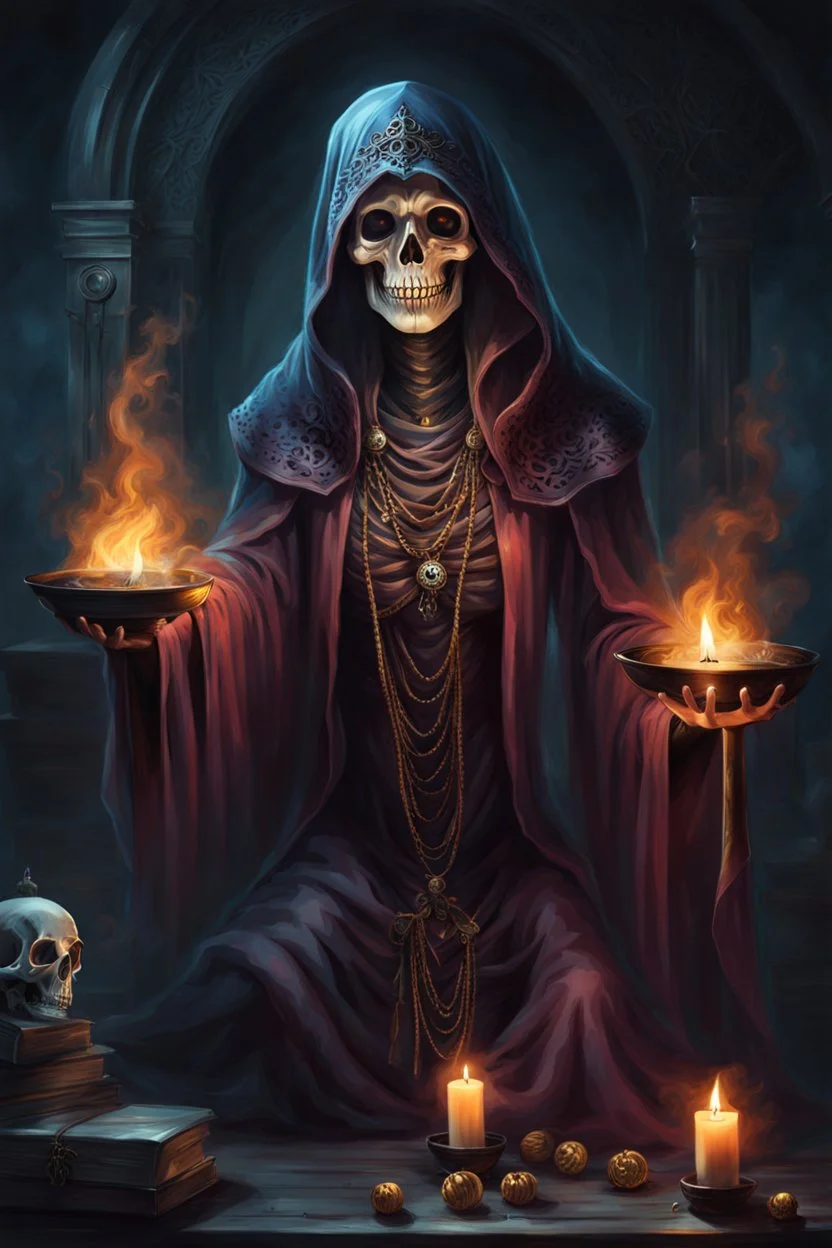 A hatefull Lich performing a magical ritual. Horror setting. fantasy art,