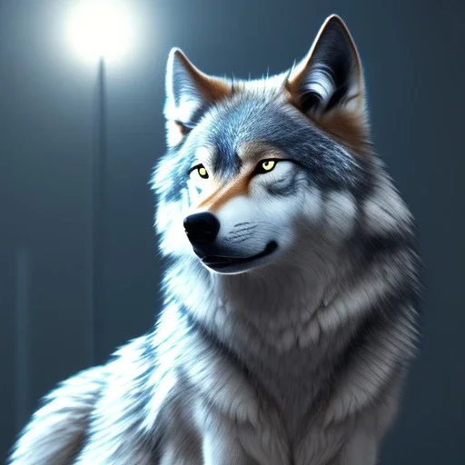 wolf, blue, cinematic lighting, sharp focus, hyperrealism, 8K, masterpiece, expert