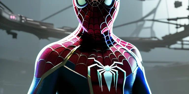 No1st_cr1t1kal, spiderman miles morales, full portrait of black samurai gaspunk, high detail, volumetric lighting, tiny features, intricate detail, volumetric clouds