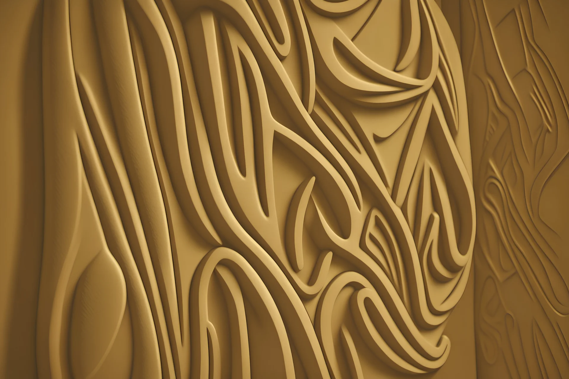 A light khaki wall with weird shapes and carved in a text (Kaktusser)