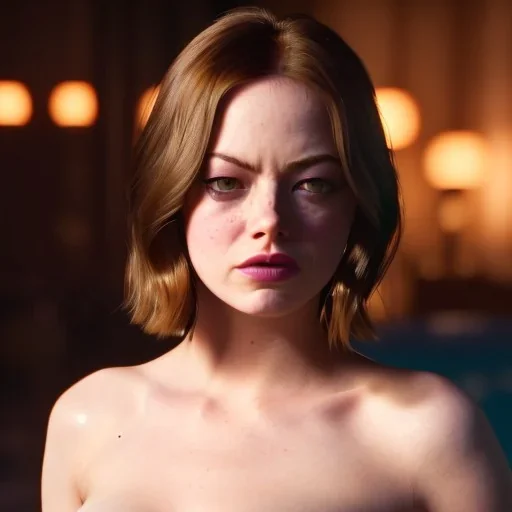 Emma Stone no underwear with yellow flowers for hair, closed eyes, rtx, reflection, 8k, glow, winning photography, caustics