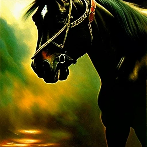 portrait oil on canvas, beautiful punk busty female Savage Barbarian Warrior, riding a Black Horse,green eyes, ,minimal armor,comic book cover, mystical colors,insanely detailed,realistic,intrincate detail, 16k resolution, masterpiece,Frank Frazetta,Alex Horley, Simon Bisley