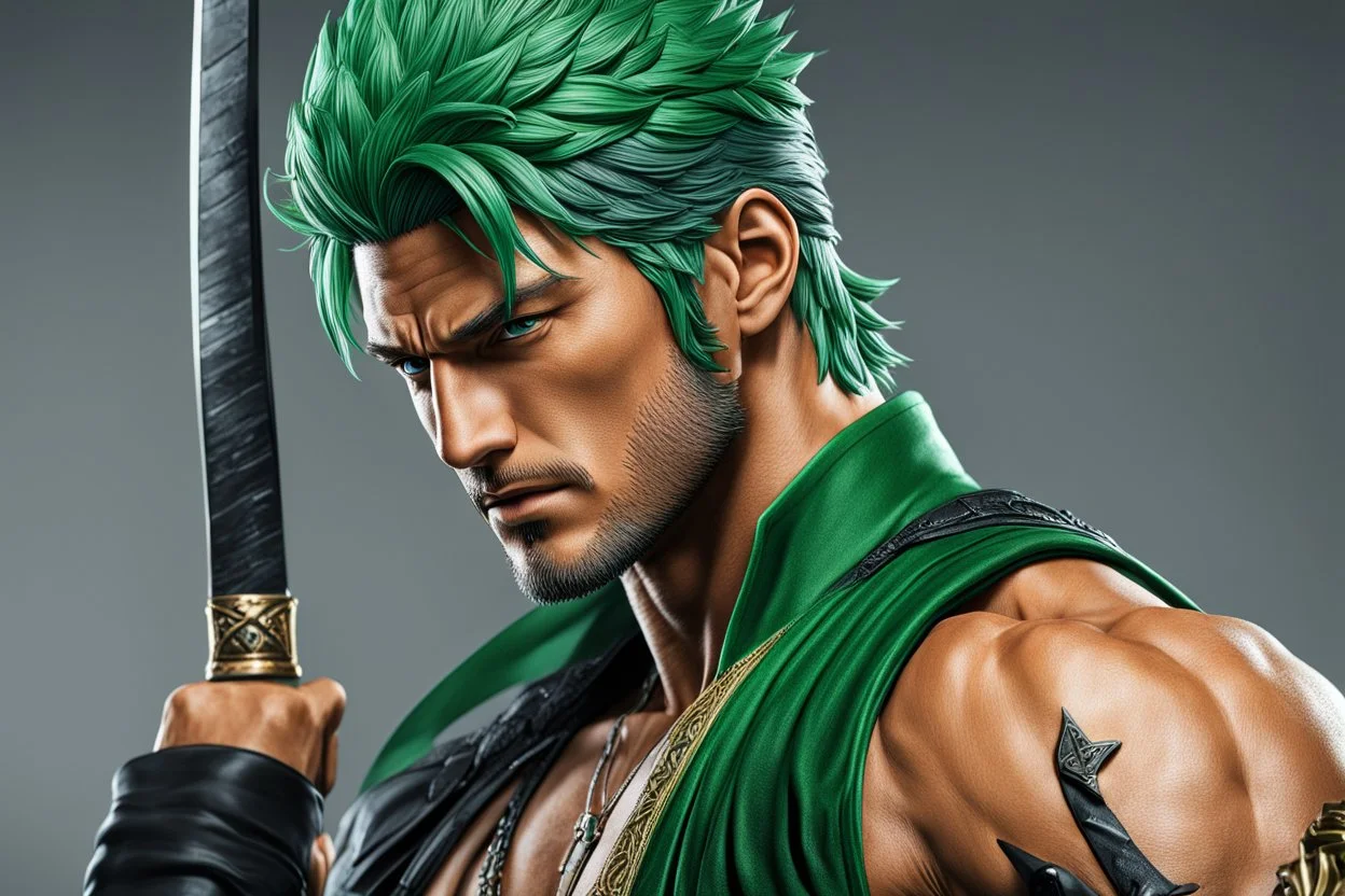 Zoro in 8k live action artstyle, one piece them, Yong Zoro , dynamic pose, intricate details, highly detailed, high details, detailed portrait, masterpiece,ultra detailed, ultra quality