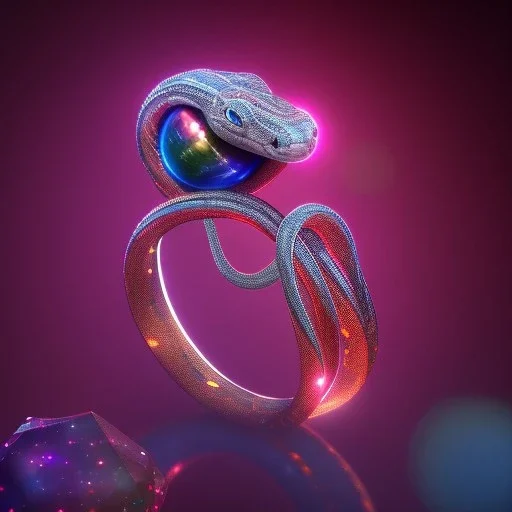 Ring snake as diamond with red diamond eyes, sculpture, hyperphotorealistic,8k,HDR,macro lens, sharp focus, hyper detail, sparkle, unreal engine 5, neon lighting, masterpiece, hypermaximalist, intcrate detailed, elegant, hyper detailed, bokeh, studio lighting, jewelry art, dark, simple design, masculine