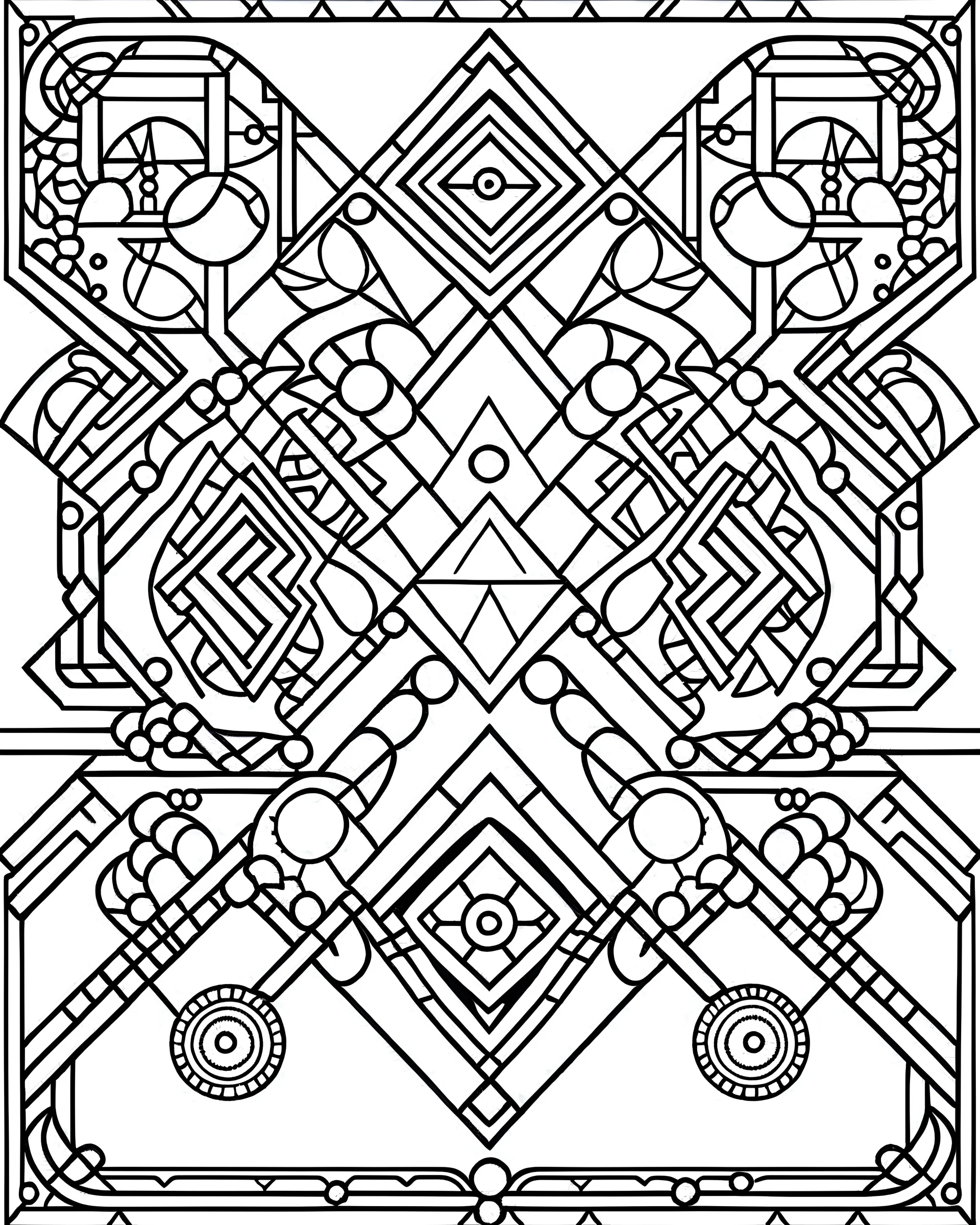 outline art for bold and easy coloring pages with A very simple and super minimal design featuring a beautiful egyptian geometric pattern., white background, sketch style, fully body, only use outline, cartoon style, clean line art, white background, no shadows and clear and well outlined