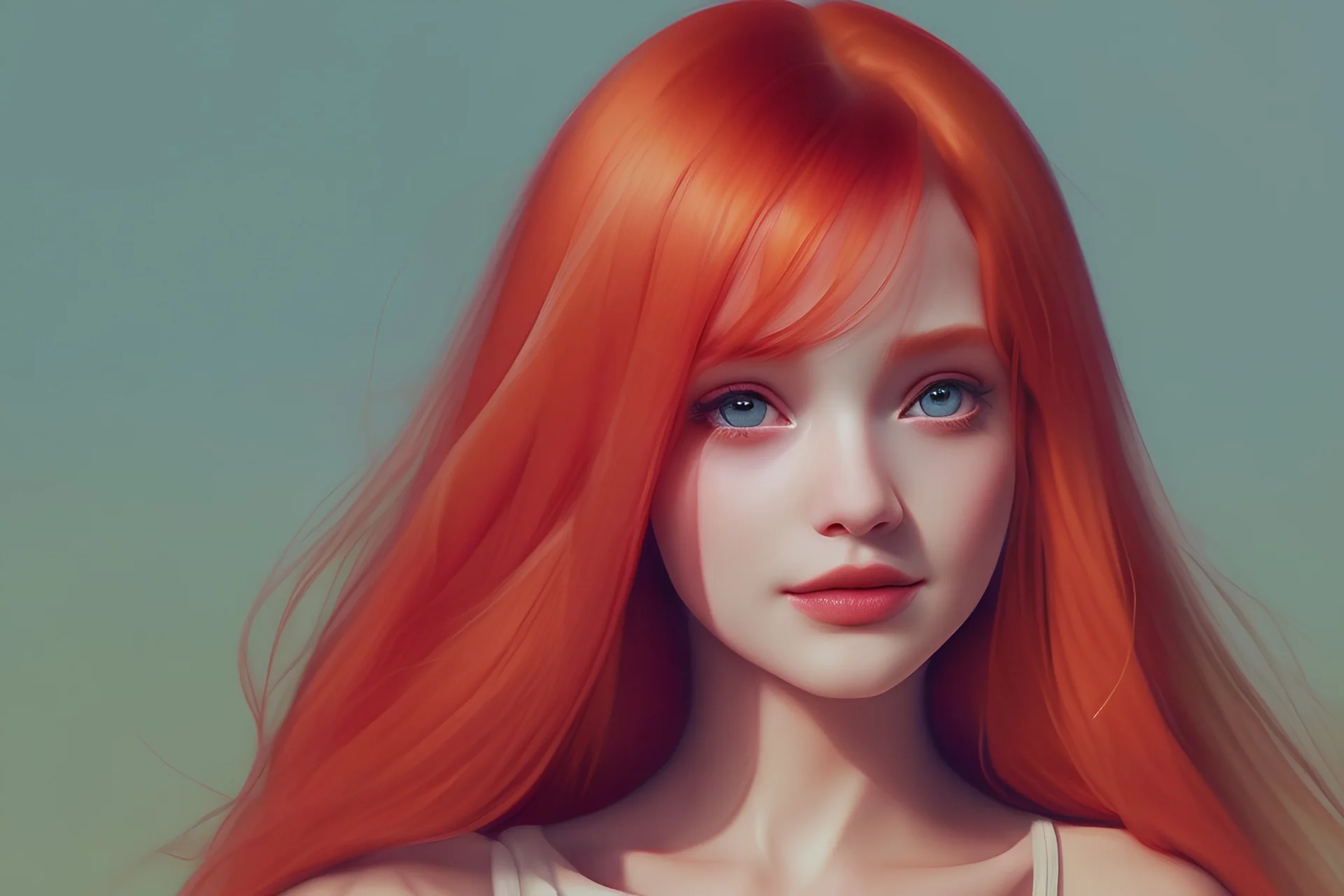 Woman in a crop top with long orange hair in a photorealistic illustrated art style 4K