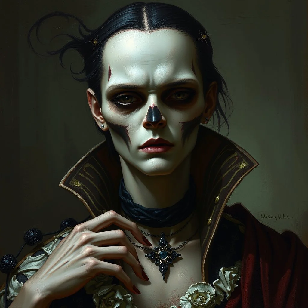 Vampire the Masquerade, dark, gothic, renaissance oil painting, portrait, pale skin, vampire, undead, character concept, artstation