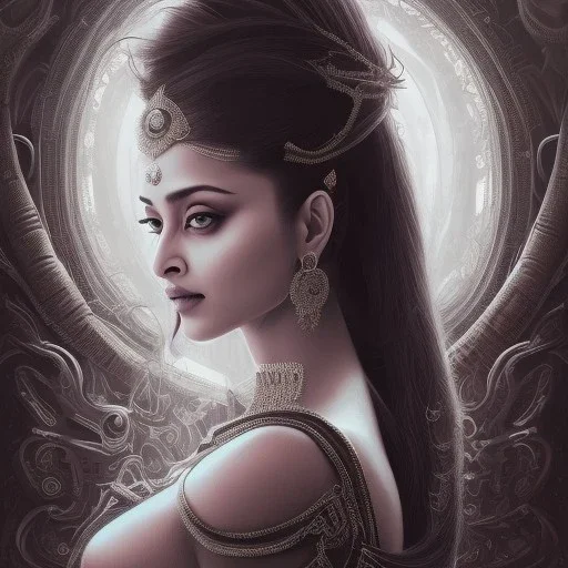 indian actress aishwarya rai Detailed , intricate details, full body portrait, keep head in frame, slight, black Japanese motif, concept art, highly detailed, digital painting, concept art, sharp focus, illustration, art by Yoji Shinkawa, WLOP and greg rutkowski and alphonse mucha and artgerm and yanjun Chen and Junji ito and Makoto Shinkai, HDR, octane render