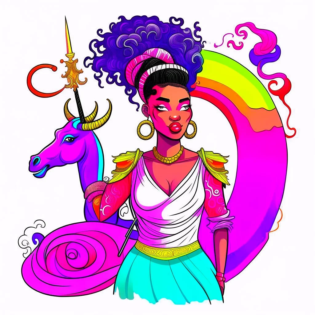 Stickee of worm afrowoman wirh unicorn