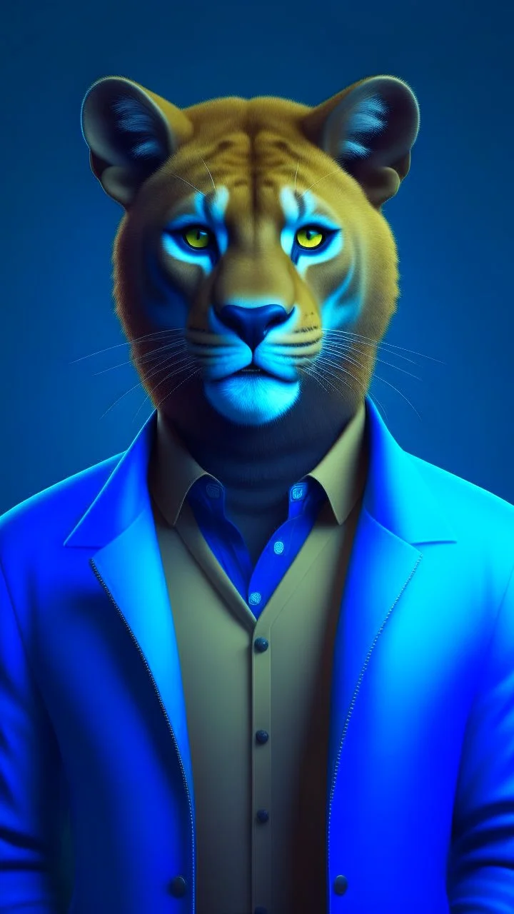 Cougar man art illustration stylized complementary colors quality ultra hyper detailed hyper realistic 12k full body