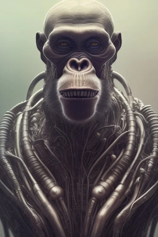 running ape, full body, 8k, site, finely detailed, photo realistic, HR Giger style