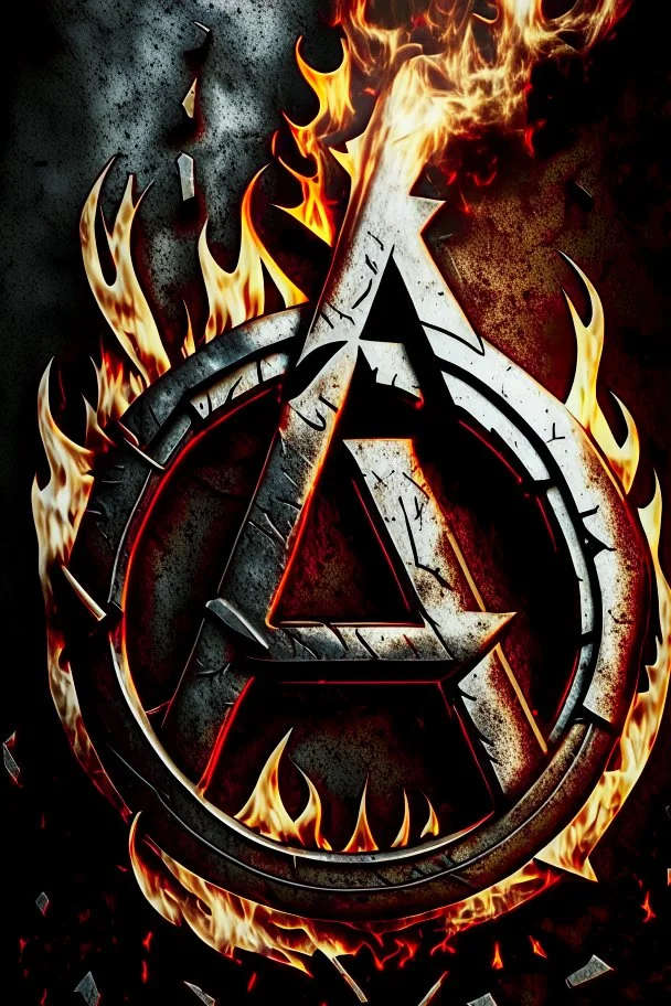 Anarchy symbol brushed metal and fire