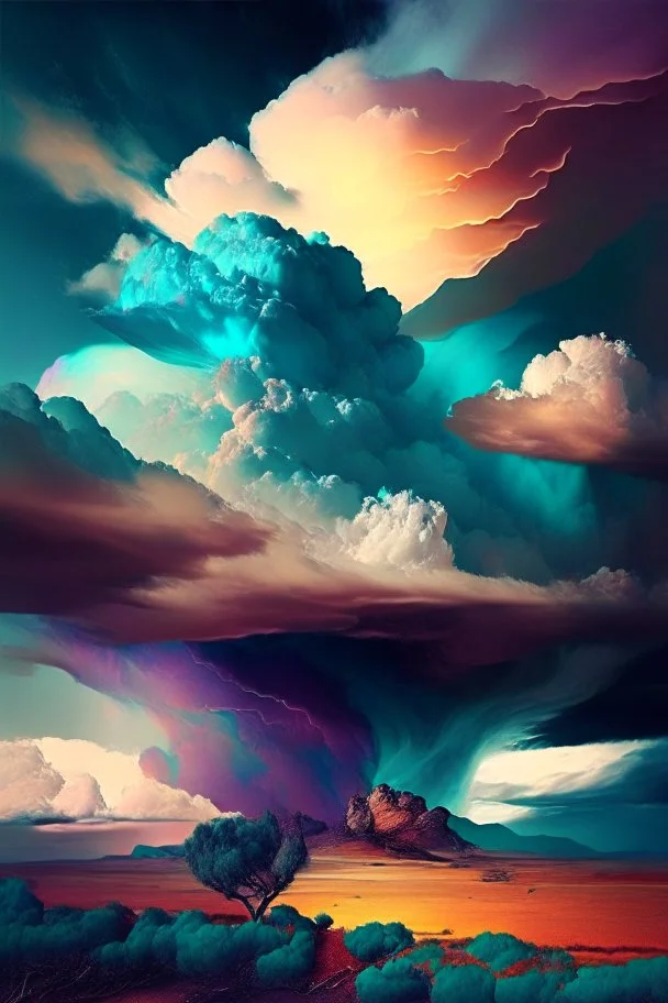 Phantasy landscape with dramatic cloud in analogous color