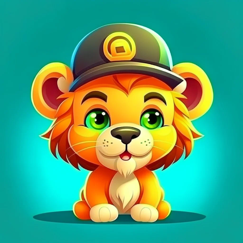 Cute little lion. He is a delightful creature. He smiles. Iconic and captivating our hearts with its vibrant beauty. He has big eyes that sparkle with kindness, innocence, and joy. A wonderful cartoon character. He wears a black hat, jeans, a white shirt, and is wearing headphones. Isometric cartoon character. Emphasis and focus on personality. surprising . Cute, innocent, kind-hearted, happy and cheerful. The imaginative and subtle graffiti style focuses on personality. Simple and at the same t