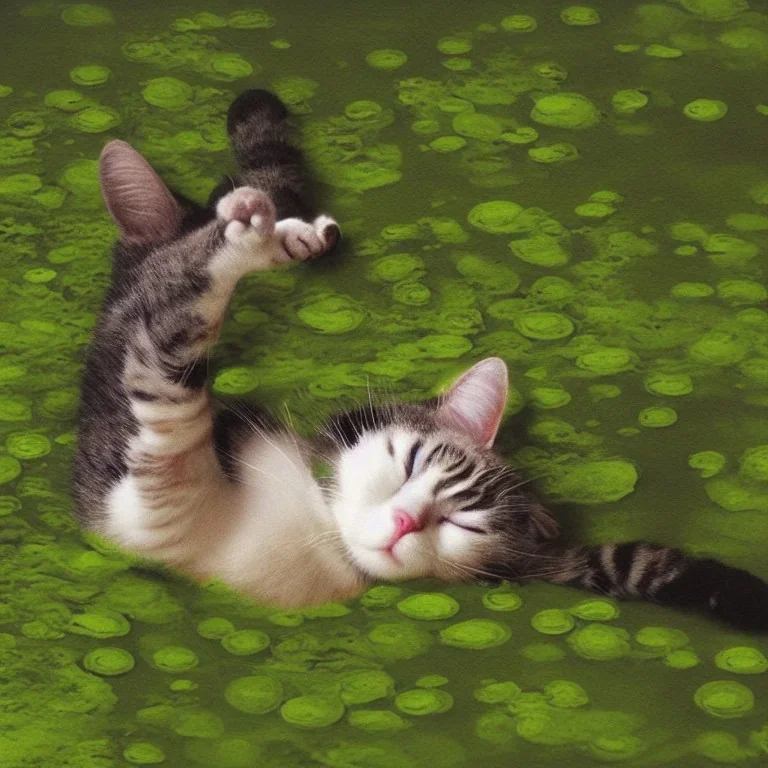 cute cat dreaming of duckweed as warhol painting