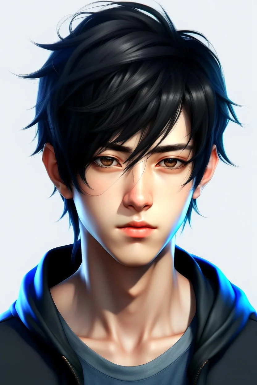 handsome young man with black hair with colored streaks anime realistic