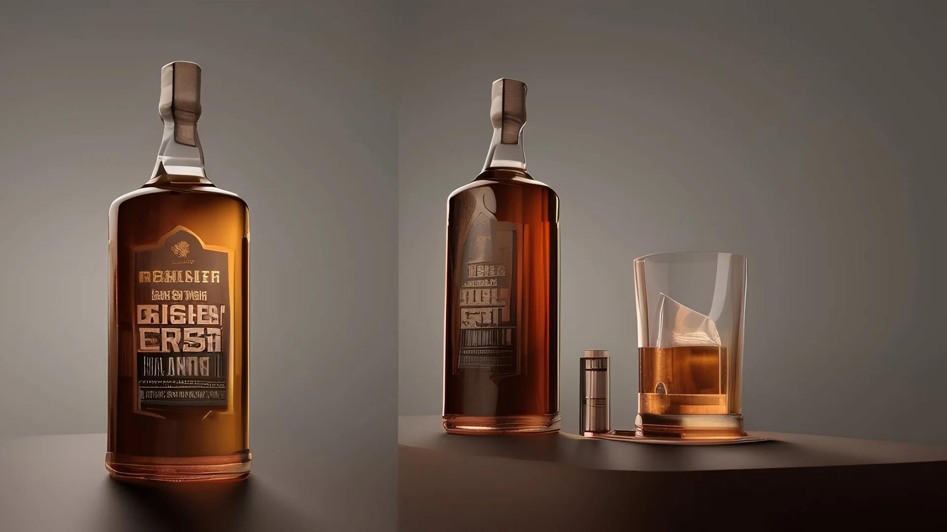 bouteille de whisky devant un vitrail art nouveau