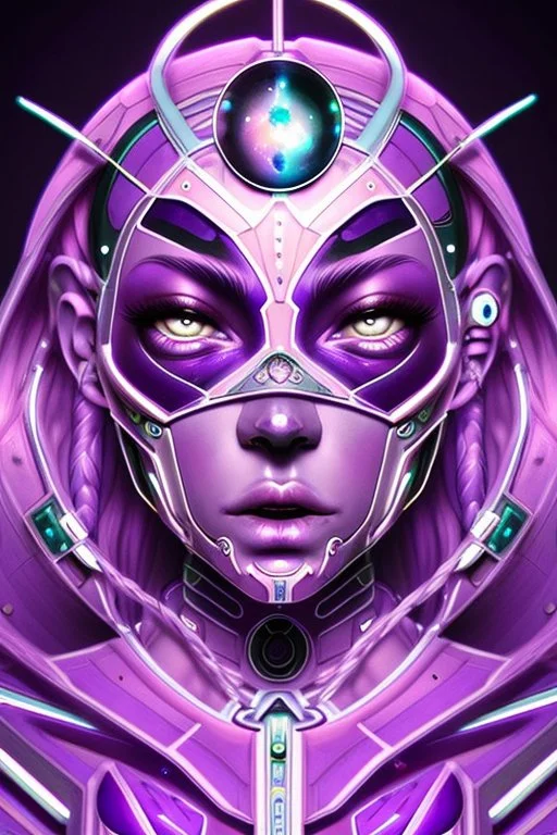 cyborg woman nion purple extremely beautiful art, cosmic, highly creative, rich colors, amazing details
