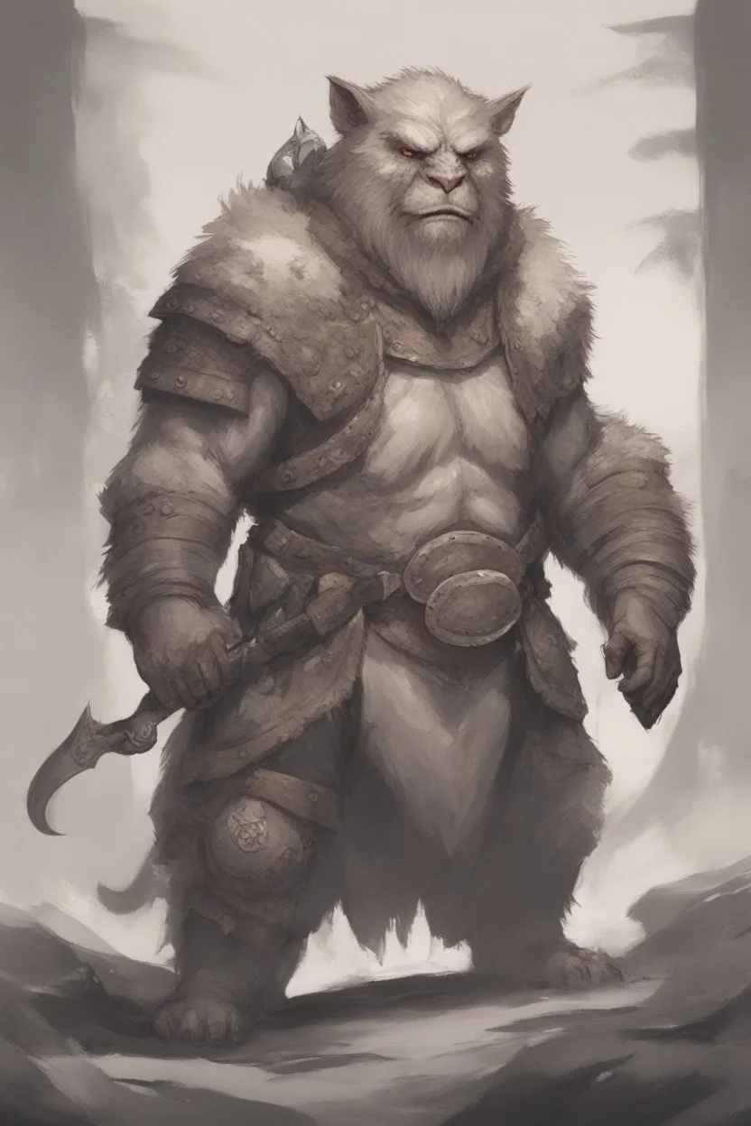 Dnd a bugbear with white fur and leather armor