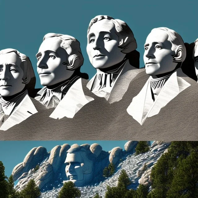 Mount Rushmore with wolf heads.