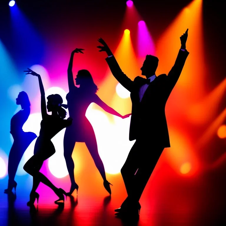 Jazz dancers, Silhouettes, gestures, vivid colors