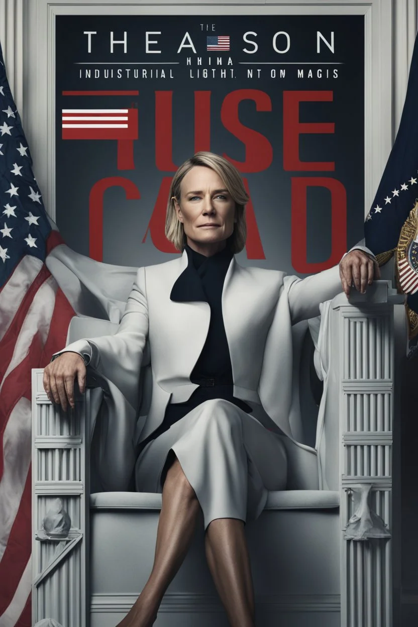 Robin Wright in The House of Cards, reimagined by industrial light and magic, sitting in the chair, final season, movie poster, no subtitles